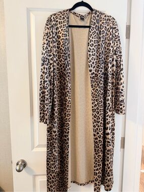 SHEIN Beige and Black Leopard Print Long Open Cardigan